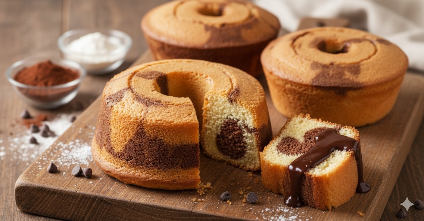 Bolos mesclados de trigo e chocolate com textura macia e úmida