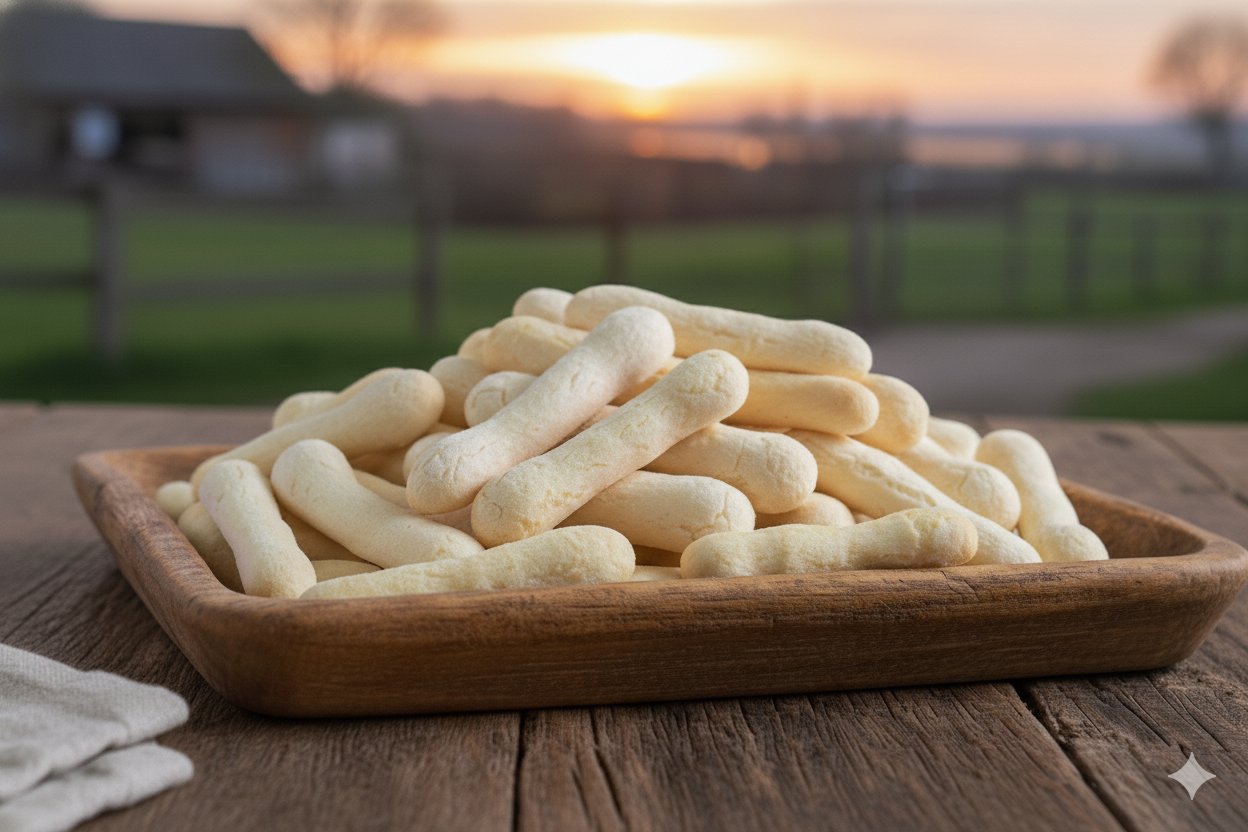Biscoitos pêta crocantes em tábua de madeira, perfeitos para o café
